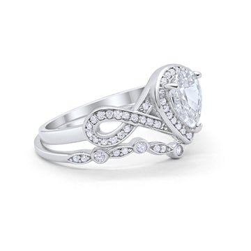 Teardrop Wedding Ring Band Piece Simulated CZ 925 Sterling Silver